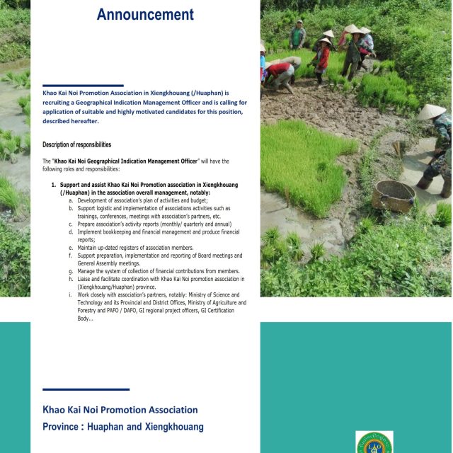 Khao Kai Noi Geographical Indication Management Officer – Gret Lao PDR